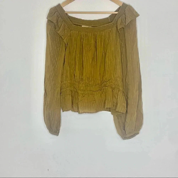 Balloon Sleeve green brown & golden metallic Peplum Blouse - Universal Thread xl - Picture 4 of 12